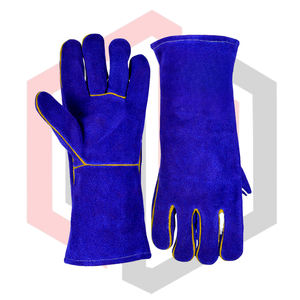 ถุงมือหนังวัวแท้แบบแยกชิ้น สีน้ำเงิน ทนความร้อน ทนไฟ ป้องกันไฟฟ้าสถิต สำหรับงานเชื่อม Mig Tig Stick Forge BBQ ทนการฉีกขาด น้ำหนัก 11 ออนซ์ แบบถัก - Product Image 6