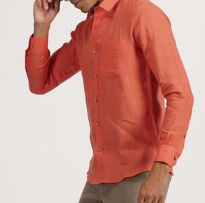 Nouvelle chemise décontractée pour homme en lin et coton tissé, manches longues, col rabattu, teinte unie, anti-rétrécissement, séchage rapide, durable – Collection Été 2024 - Product Image 3