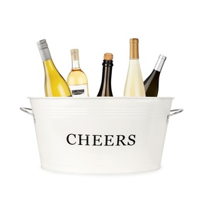 Cubo de hielo galvanizado popular con asa Enfriador de vino con revestimiento blanco Cubo de hielo ovalado para fiestas de eventos Enfriadores de cerveza - Product Image 5