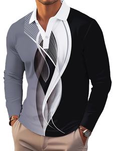 เสื้อกอล์ฟแขนสั้นพิมพ์ลายเส้นเรขาคณิตสำหรับผู้ชาย เนื้อผ้าเจอร์ซีย์ระบายอากาศ ลายทางลำลอง สวมใส่ได้ทุกวัน แห้งเร็ว - Product Image 3