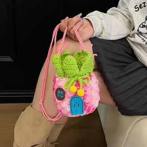 Crochet Sponge Pineapple House Polyester Hollow Small Earphone Shoulder Crossbody <b>Coin</b> Purse Men's Cute Woven <b>Bag</b> - Product Image 2