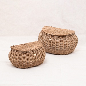 Cesta de almacenamiento de mimbre de ratán natural al por mayor con tapa para cocina y bicicleta Almacenamiento de chalotes de ajo de alimentos secos - Product Image 2