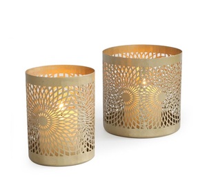 Centros DE MESA DE BODA Suministros para fiestas Decoración de mesa de San Valentín Candelabros votivos dorados de latón - Product Image 3
