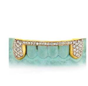 8x8 Custom High-End Luxury Gold Grillz Set 10K 14K Quality Body Solid Edges CZ Tips Hip-Hop Style Silver Yellow Wedding Gifts - Product Image 1