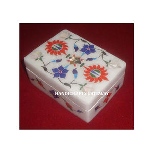 Incrustation de pierres mixtes belles et colorées, boîtes cadeaux de Festival de Ramadan en marbre et boîte à bijoux de conception de fleur d'incrustation de pierre - Product Image 1