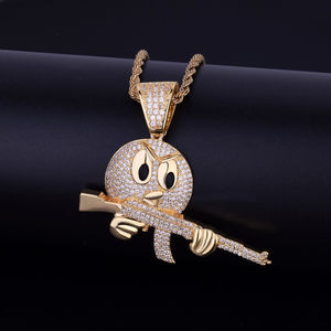 Dessin animé mignon Hip Hop avec pistolet entièrement clouté en or massif 10kt et diamants Moissanite taille ronde bijoux fins pendentifs et breloques - Product Image 4