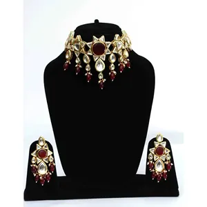 Conjunto de Collar Choker de Lujo Chapado en Oro Rojo con Cristales y Polki Kundan, Joyería Fina de Cobre con Perlas y Diamantes para Regalo - Product Image 1