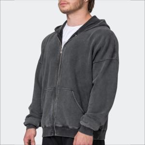 Meilleure qualité respirant 400GSM français éponge polaire pierre lavage sweats à capuche goutte épaule grande taille Vintage lavage unisexe sweats à capuche ZipUp - Product Image 3