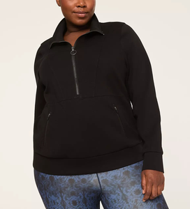 Sweat-shirt à demi-zip pour femme grande taille avec logo personnalisé, col montant décontracté, manches longues, pull-over, tenue de sport, ourlet à cordon - Product Image 4