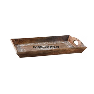 Vajilla Bandeja de madera para servir Bandeja de chocolate hecha a mano de buena calidad Bandeja de madera con estilo clásico para servir - Product Image 2