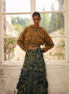 2024 Cropped Detachable Acid <b>Wash</b> Printed Breathable Long Sleeve Removable Hoodie for <b>Women</b> Winter Autumn - Product Image 4