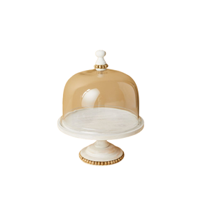 Support à gâteau rond blanc décoratif fantaisie avec dôme en verre ambré, plaque en métal très vendue pour la décoration de gâteaux de mariage et d'anniversaire - Product Image 6