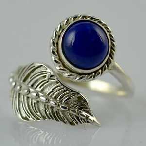 925 Sterling <b>Silver</b> Handmade Leaf <b>Ring</b> Lapis Lazuli Bohemian September Birthstone Jewelry Natural Blue Shape Gemstone Inlay Gift - Product Image 4