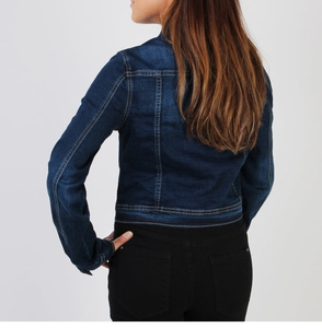 แจ็คเก็ตยีนส์ผู้หญิงดีไซน์ใหม่ ระบายอากาศได้ดี แขนยาว กันลม สไตล์ไฮสตรีท ปี 2026 ผลิตตามสั่ง ผ้าไนลอนผสมสแปนเด็กซ์ ย้อมสี - Product Image 3