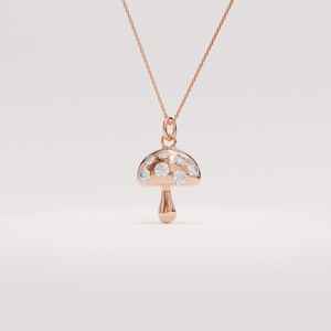 Collar con Colgante de Hongo Minimalista en Plata de Ley 925 con Baño de Oro Vermeil, Hecho a Mano, con Circonitas Cúbicas, Joyería de Recuerdo, Regalo Unisex - Product Image 2