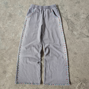 YYSY personnalisé haute qualité impression pantalons de survêtement pierre travail fermeture éclair complète à capuche ensemble Flare empilé joggeurs lavage à l'acide survêtements pour hommes - Product Image 3