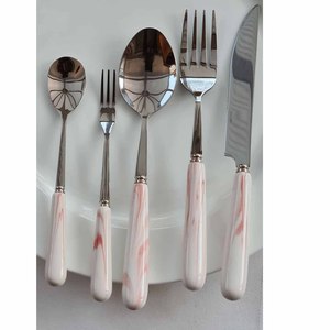 Five-Piece <b>Flatware</b> <b>Set</b> with Resin Handle Stainless Steel and Pink Shaded White Includes Basic Utensils - Product Image 1