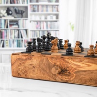 Jeu d'échecs artisanal en bois d'olivier ArtisRaw avec rangement, écologique et durable, jeu de société de luxe pour enfants