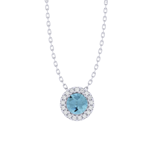 Cadena de 9.8mm Chapada en Rodio con Colgante de Piedra Preciosa de Aguamarina Turquesa de Corte Redondo y Circonita Cúbica Hecha de Plata de Ley - Product Image 3