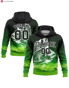 Personnalisé Noir Aurora Vert-Blanc 3D Poisson Bluegill Pull Sweat À Capuche 100% Coton Logo Avant pour Les Sports De Pêche - Product Image 1