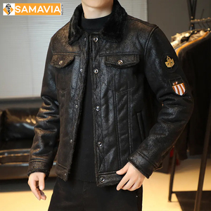 Chaqueta de bombardero de cuero de camionero de estilo universitario clásico Unisex de cuero genuino OEM impermeable a prueba de viento primavera SAMAVIA Industry - Product Image 2