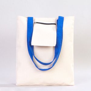 Custom 14x16\" (35x40 Cm) Canvas Purse with Blue PU Leather Handles 10 oz Solid Color Embroidery Letter <b>Decoration</b> for <b>Summer</b> - Product Image 6