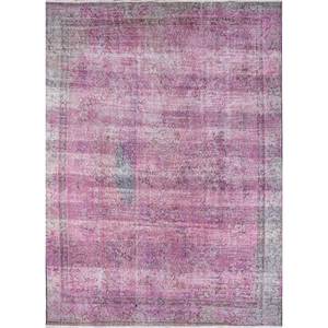 Tapis en laine noué à la main vintage, motif abstrait rose et violet, pour salon ou couloir, hauteur de poils doux pour adolescents - Pae-2075 - Product Image 1