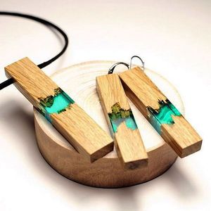 SE CONVIERTE EN MADERA LLAMACIÓN CALIDAD COLGANTES Lámina de oro Negro Resina blanca Pendientes en forma de corazón Cuadrado Redondo Geométrico Resina de madera - Product Image 4