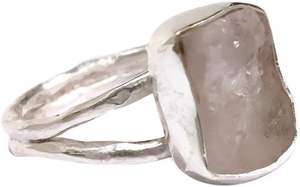 Bague pour femme en quartz rose naturel, pierre de naissance d'avril, martelée, cadeau de Noël, bijoux faits à la main, bague en argent sterling 925 - Product Image 2