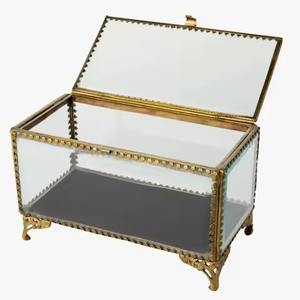 Antique Brass Metal <b>Frame</b> Modern Rectangle Glass Display Storage Box for Vintage Jewelry Bangles <b>Crystals</b> - Product Image 6