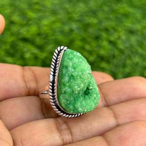 Vente chaude 925 Sterling Silver Women's Wedding Ring Original Green Coated Druzy Gemstone Moissanite Trendy Wholesale Jewelry - Product Image 1