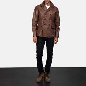 Abrigo de Invierno Estilo Marinero de Cuero Marrón Mr. Bailey, Cierre de Cremallera, Impermeable, con Forro de Piel, Casual y Formal, con Estampado - Product Image 3