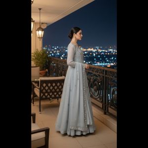 2025 Elegant Grey Embroidered Anarkali Dress - Perfect for Weddings & Parties - Product Image 1