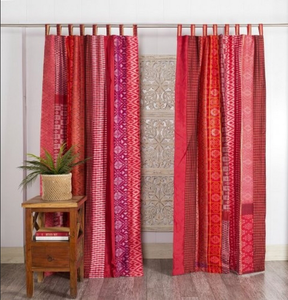 Cortina de tamaño largo indio, Sari de seda bohemio, Patchwork hecho a mano para decoración de ventana Bohemia, cortinas Hippie para dormitorio y sala de estar - Product Image 3