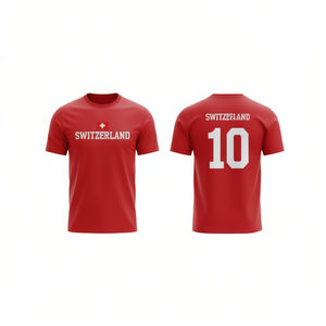 Set di Maglie da Calcio Personalizzabili Ispirate alla Svizzera, Rosso e Bianco, per Tifosi, con Nome e Numero, Prodotto Accessorio - Product Image 3