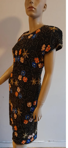 Robe de soirée formelle élégante de style vintage, imprimé de cristaux, longueur de thé, gaine demi-manches, paillettes perlées, motif droit, cocktail - Product Image 3