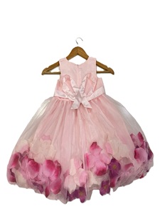 Robe de soirée élégante pour petites filles, en mousseline de soie et satin, écologique, à bretelles spaghetti, pour les âges 5-7, rose bébé - Product Image 2