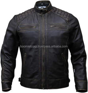 Chaqueta de cuero de motorista 100% para hombre, chaqueta de cuero para motocicleta, precio al por mayor y de alta calidad - Product Image 1