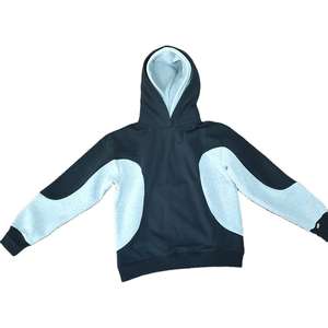 Personalizar Heavyweight Pullover Sudadera con capucha de algodón Patchwork 2 tonos de gran tamaño mezclado de algodón con doble capucha sudaderas con capucha para hombres - Product Image 1