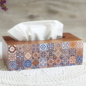 Boîte à mouchoirs en bois artisanal de luxe avec impression Meena |   Accessoire de décoration de table et de décoration intérieure haut de gamme - Product Image 2