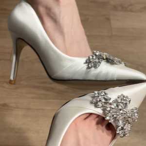 Early Spring White French Rhinestone Pointed <b>Toe</b> Comfort <b>Closed</b> Stiletto Bridal Bridesmaid Formal Women High <b>Heels</b> - Product Image 5