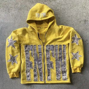 Fabricante al por mayor French Terry 480 Gsm Heavyweight grueso recortado cremallera Vintage bordado parche ácido lavado Zip up sudaderas con capucha - Product Image 3