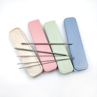 Lot de 4 pailles réutilisables en acier inoxydable avec brosse de nettoyage Paille de blé dégradable Boîte cadeau