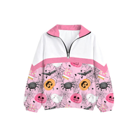 Sweat-shirt à col zippé pour filles, Halloween, personnalisé, imprimé intégral, citrouille, toile d'araignée, polyester doux, OEM, vente en gros