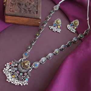 Joyería oxidada de boda india, colgante de pavo real bohemio antiguo, conjunto de collar de cristal, Pendientes colgantes para mujer - Product Image 2