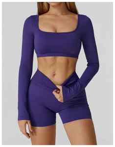 2026 New Arrival High Quality Gym Sports Fitness Yoga Athletic Top Short Leggings <b>Set</b> For Women Solid Pattern Fitness Yoga <b>Sets</b> - Product Image 5