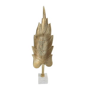 Sculpture de feuille en métal en aluminium de couleur or avec base en marbre blanc Sculpture décorative Design Desk Accents Decor - Product Image 1