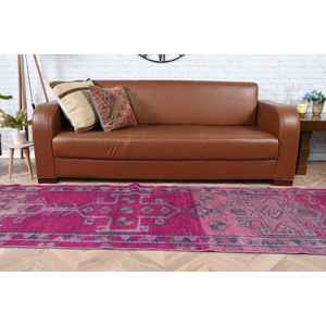 Alfombra vintage de 2.8x11.7 pies, alfombra turca tipo runner, alfombra de lana con lunares rosa y azul - Product Image 5