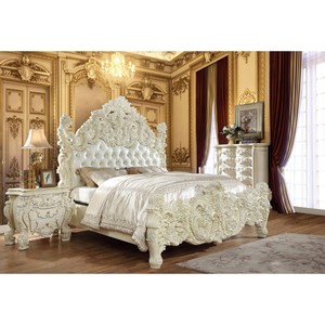 Conjunto de dormitorio clásico de madera maciza de teca, muebles de dormitorio con diseño de lujo, color blanco - Product Image 2