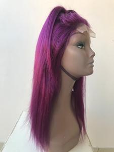 Sortie d'usine haute qualité 18 pouces perruque de cheveux indiens colorés pour les femmes lisse brillance point culminant violet 4x4 fermeture à lacet droite - Product Image 6